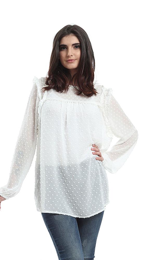 48420 Long Sleeves Elegant Blouse - White - Ravin 