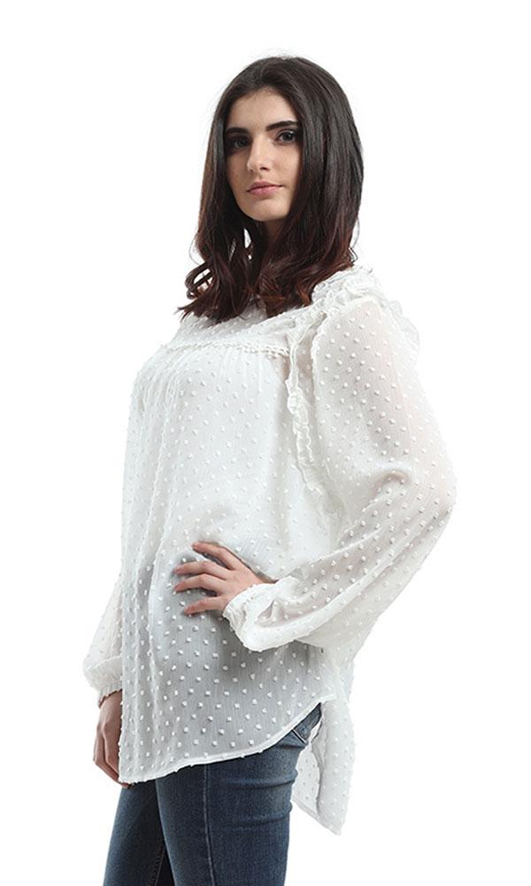 48420 Long Sleeves Elegant Blouse - White - Ravin 