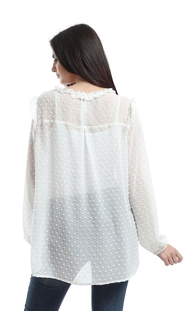 48420 Long Sleeves Elegant Blouse - White - Ravin 