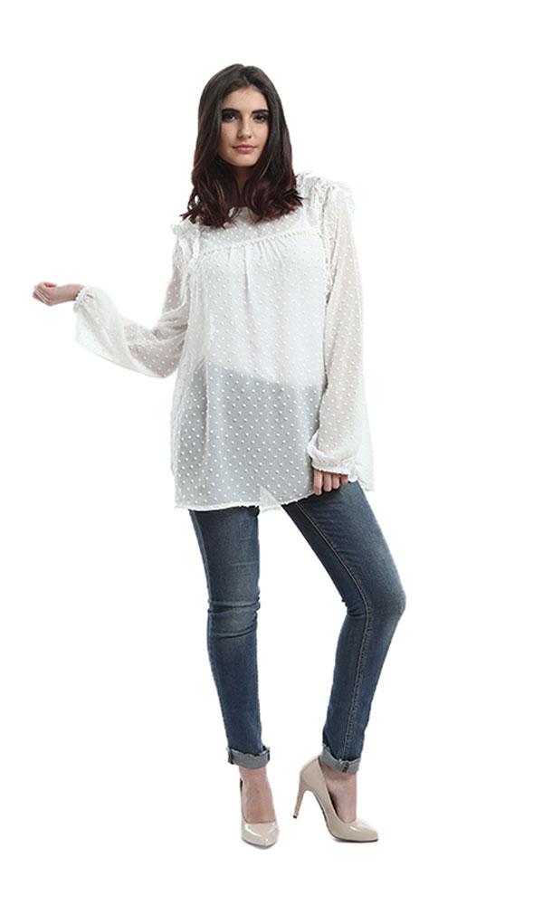 48420 Long Sleeves Elegant Blouse - White - Ravin 