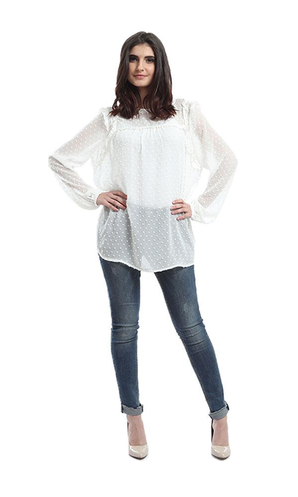 48420 Long Sleeves Elegant Blouse - White - Ravin 