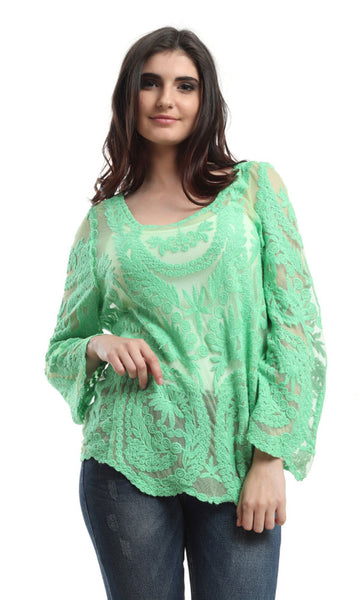 48443 Slip On Lace Elegant Blouse - Light Green