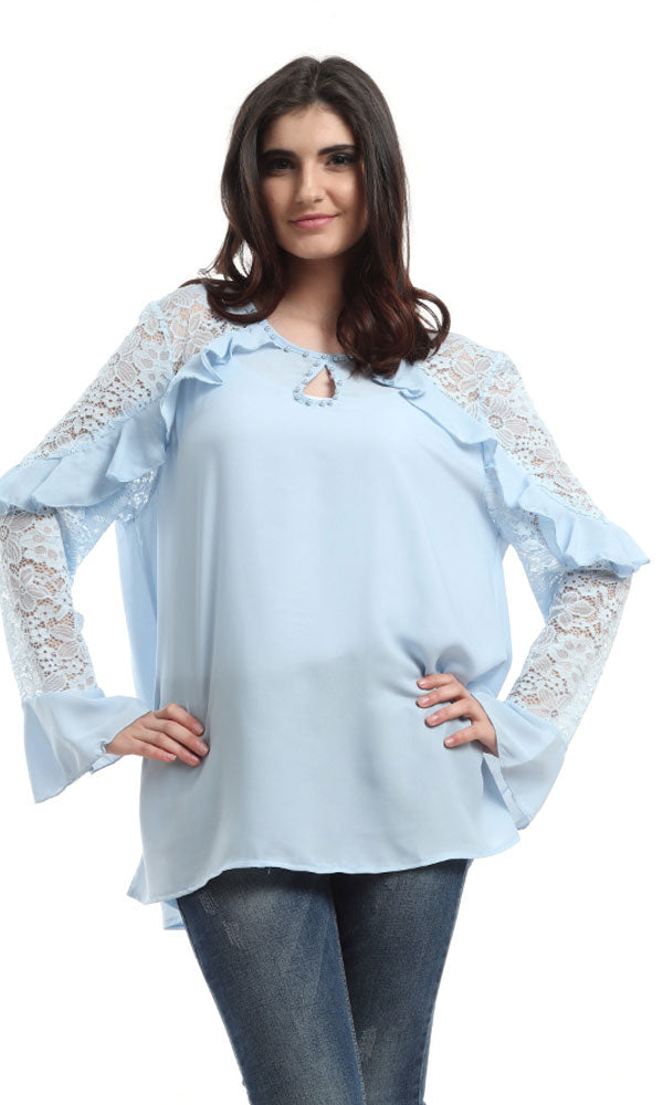 48466 Ruffles Slip On Blouse - Light Blue