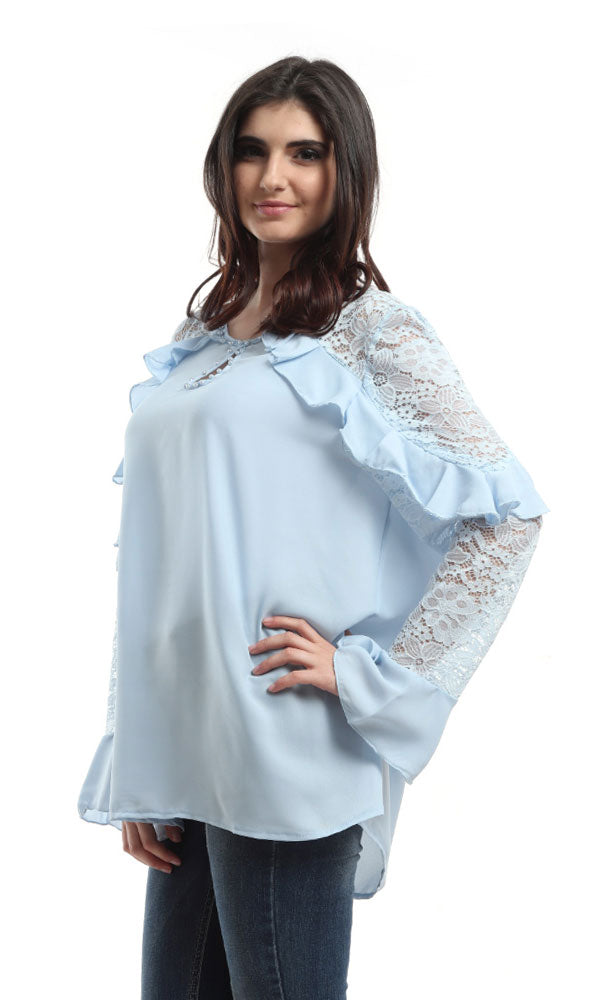 48466 Ruffles Slip On Blouse - Light Blue