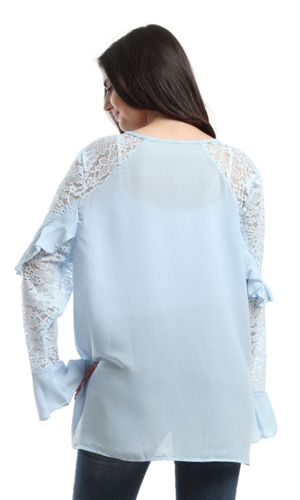 48466 Ruffles Slip On Blouse - Light Blue