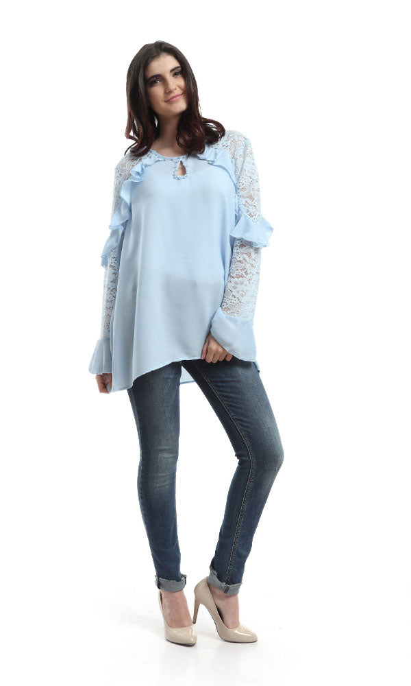 48466 Ruffles Slip On Blouse - Light Blue