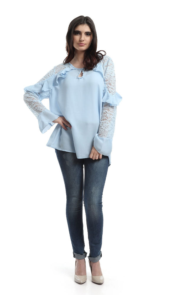 48466 Ruffles Slip On Blouse - Light Blue