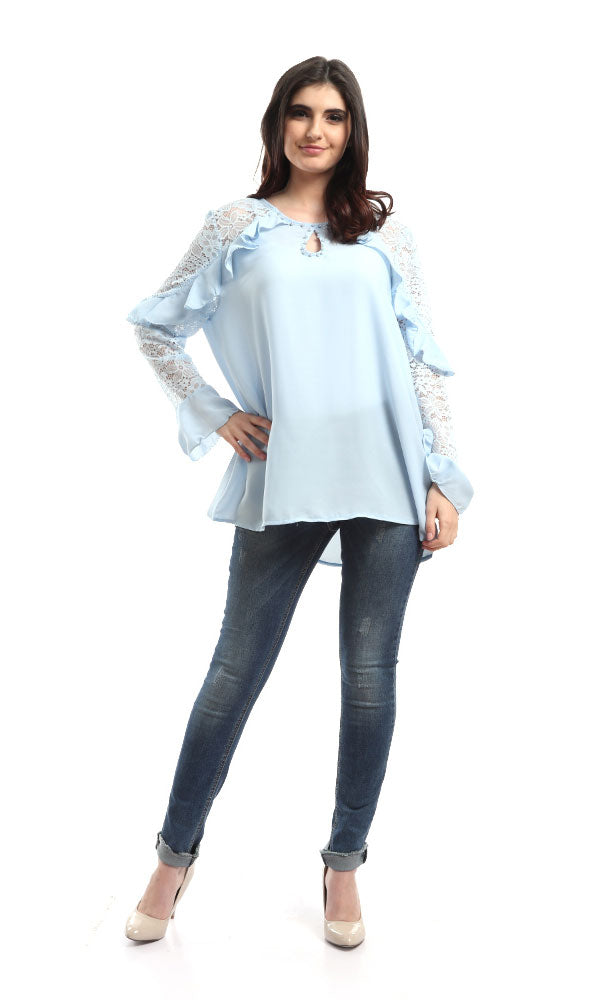 48466 Ruffles Slip On Blouse - Light Blue