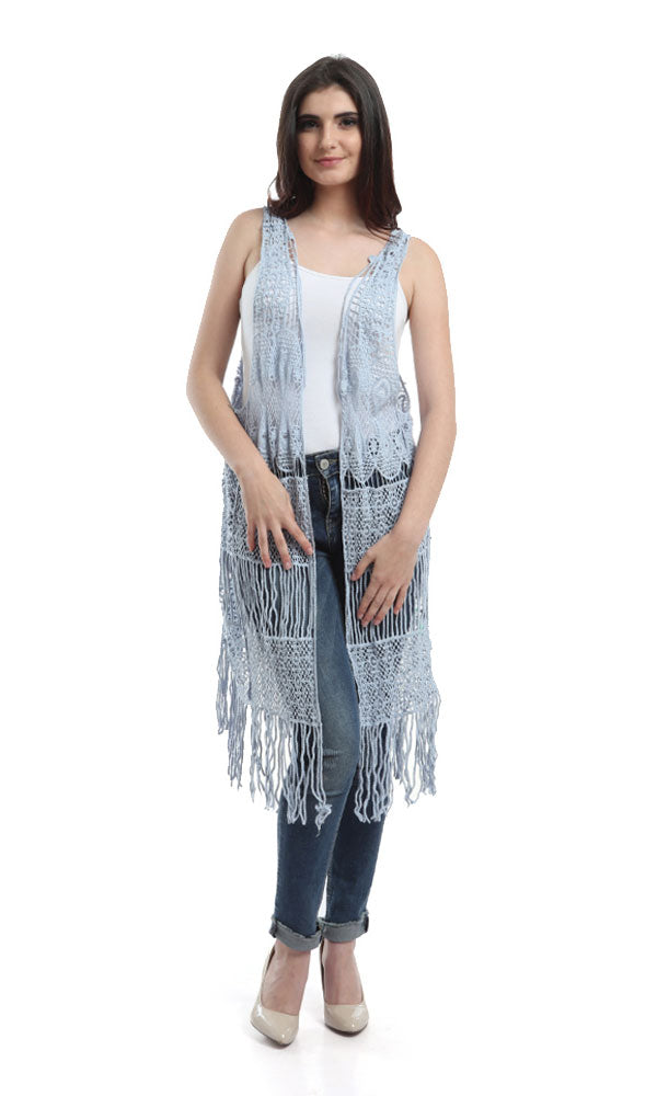 48477 Sleeveless Lace Plain Vest - White