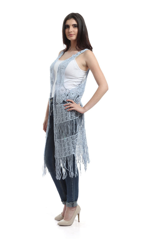 48477 Sleeveless Lace Plain Vest - White