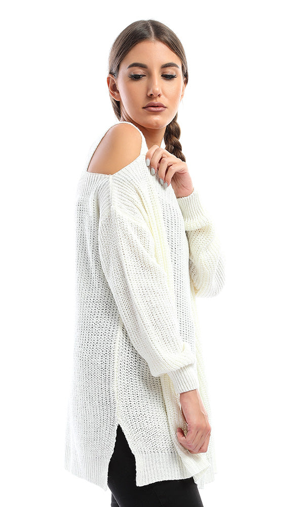 48596 Ribbed Off-the-shoulder Pullover
