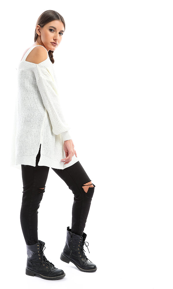 48596 Ribbed Off-the-shoulder Pullover