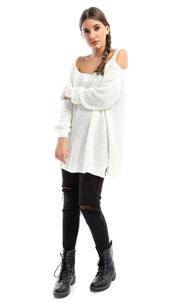 48596 Ribbed Off-the-shoulder Pullover