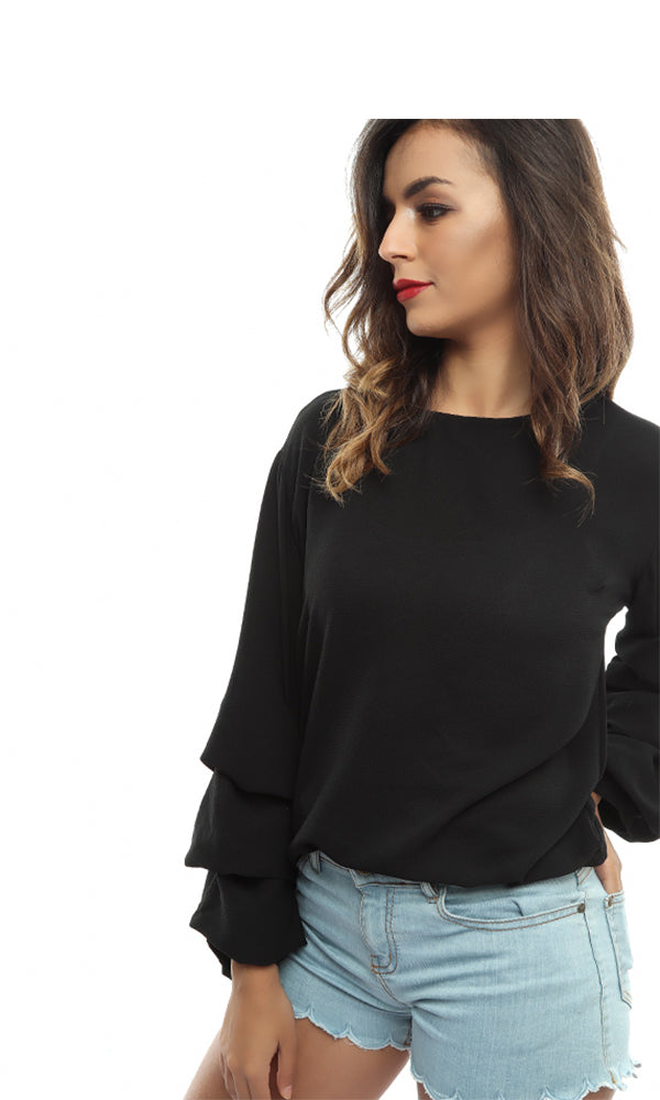 48680 Elegant Solid Slip On Blouse - Balck