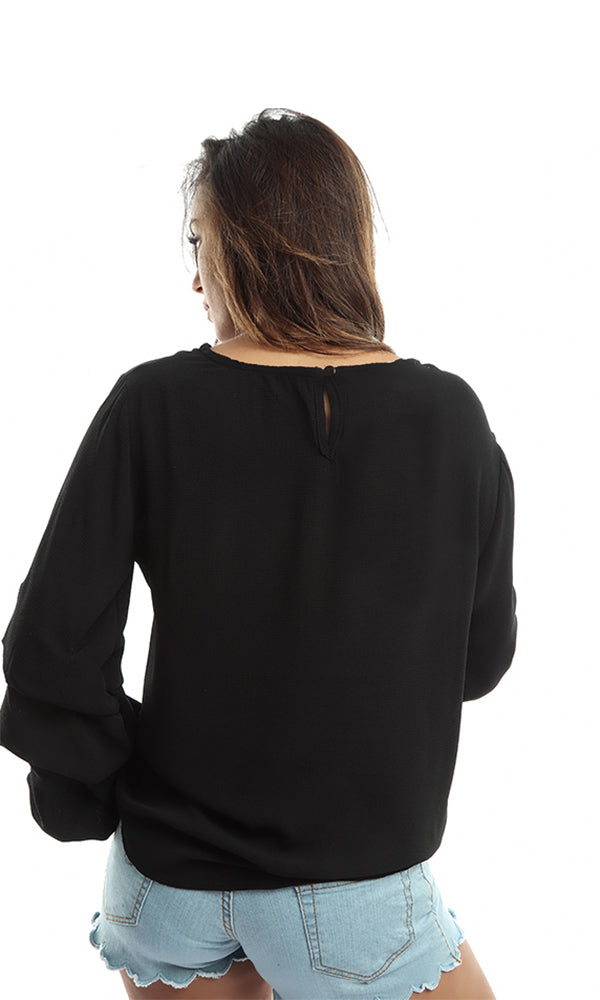 48680 Elegant Solid Slip On Blouse - Balck