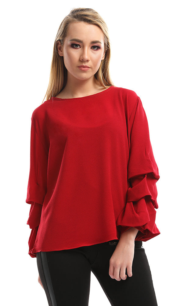 48681 Flared Sleeves Burgundy Blouse