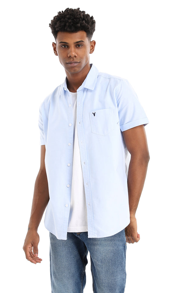 48694 Slub Short Sleeves Heather Light Blue Basic Shirt