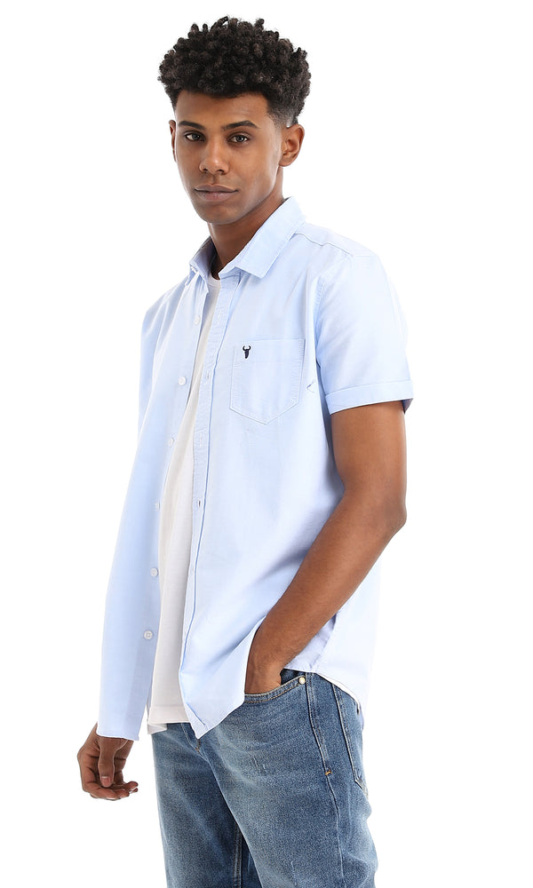 48694 Slub Short Sleeves Heather Light Blue Basic Shirt