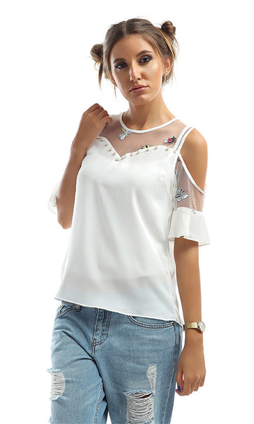 48775 Cold Shoulder Shirt - White