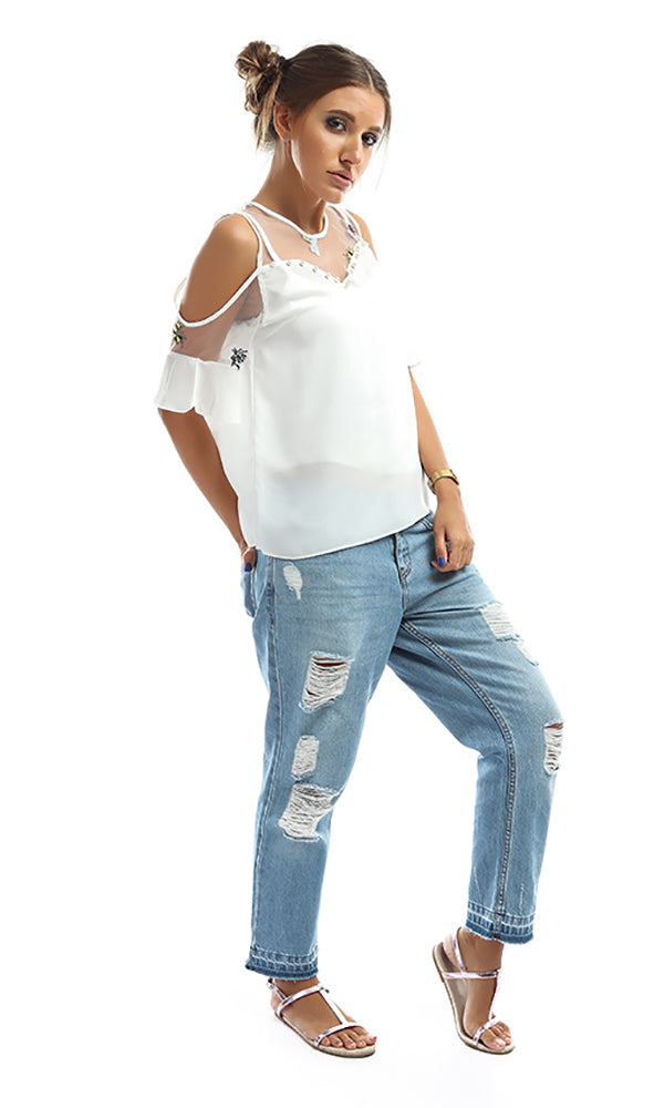 48775 Cold Shoulder Shirt - White