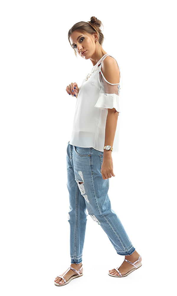 48775 Cold Shoulder Shirt - White