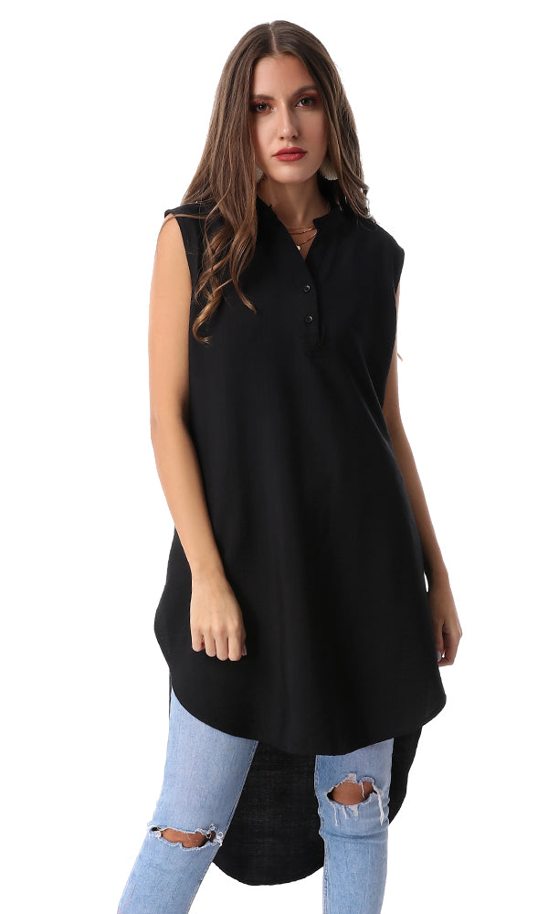 48798 Striped Sleeveless Tunic Shirt - Black & White