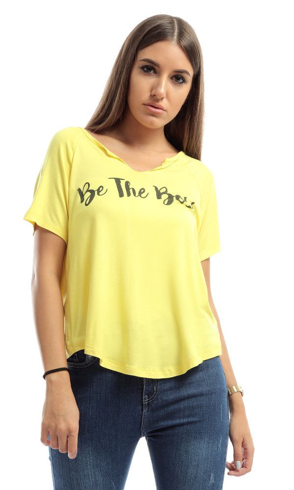 48868 Be The Boss Casual Ripped Collar Top - Yellow