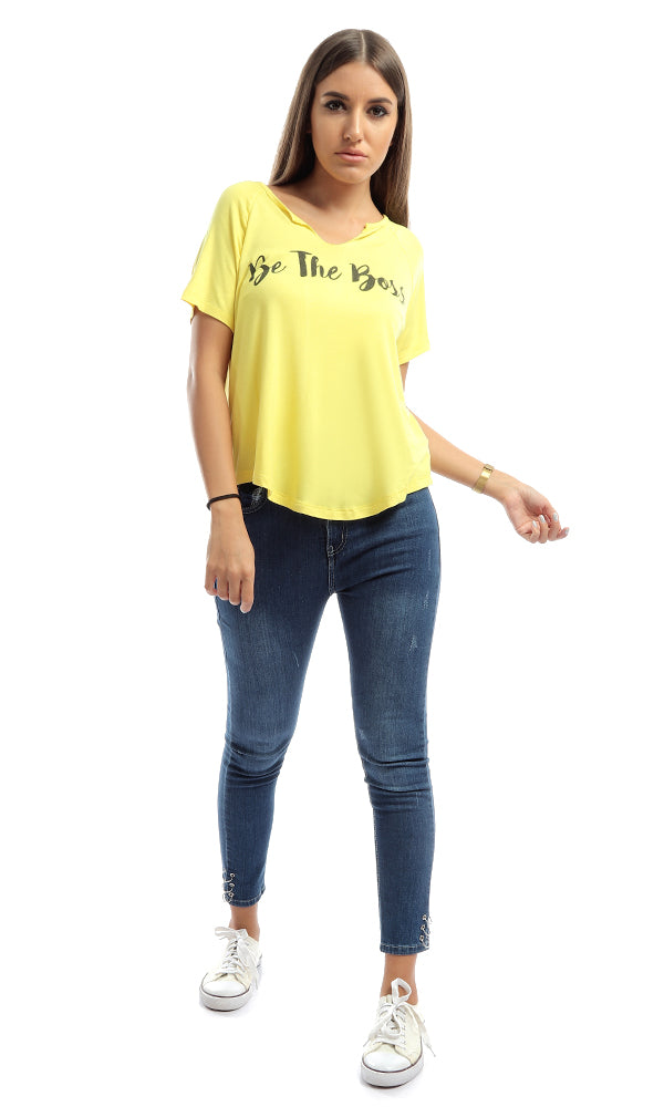 48868 Be The Boss Casual Ripped Collar Top - Yellow