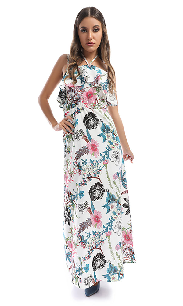 48981 Air Of Romance Turquoise Floral Print Maxi Dress