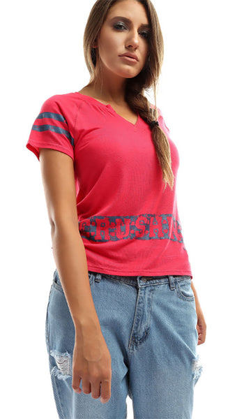 49028 Printed Casual Top - Fuchsia