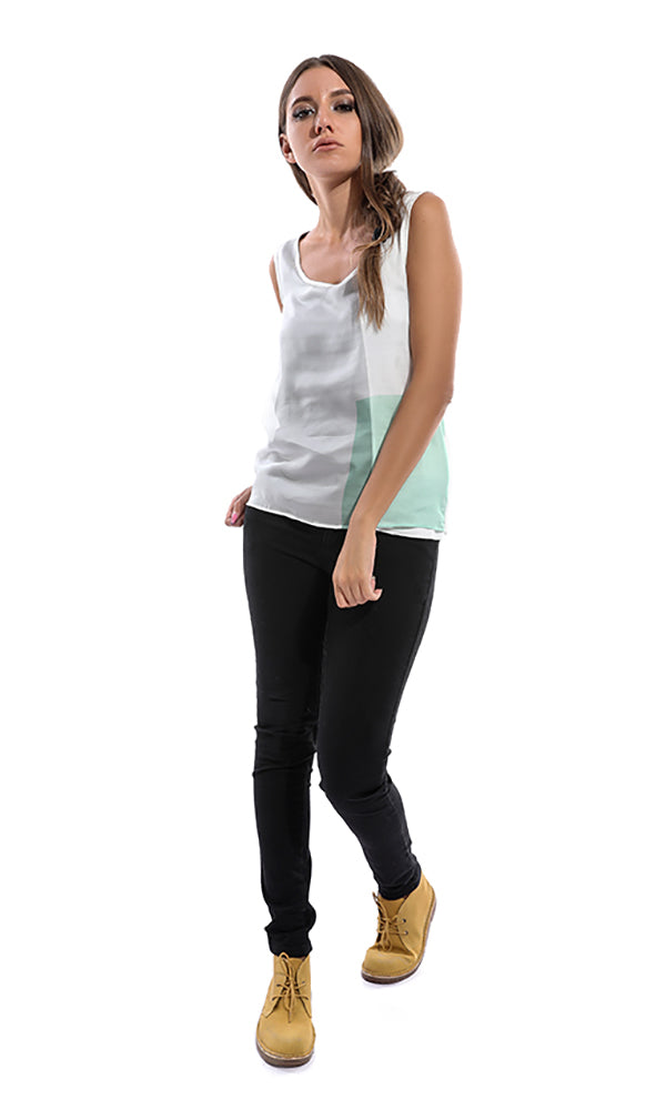 49040 Transparent Tri-tone Women Top - White & Black & Lime