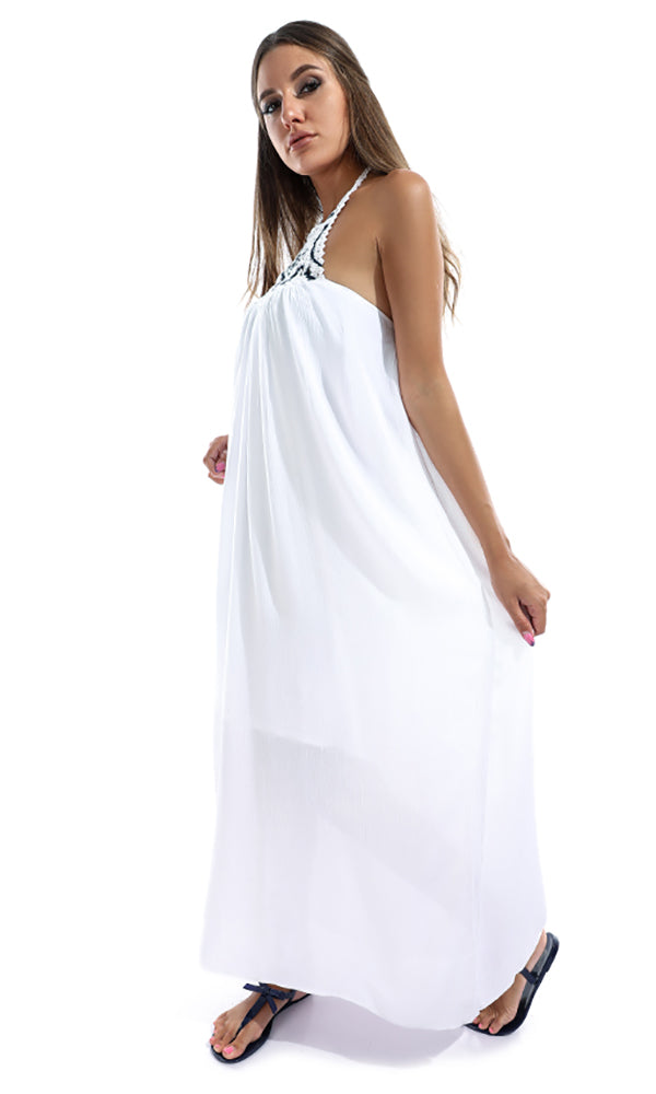 49044 Crochet Decorated Maxi Dress - White