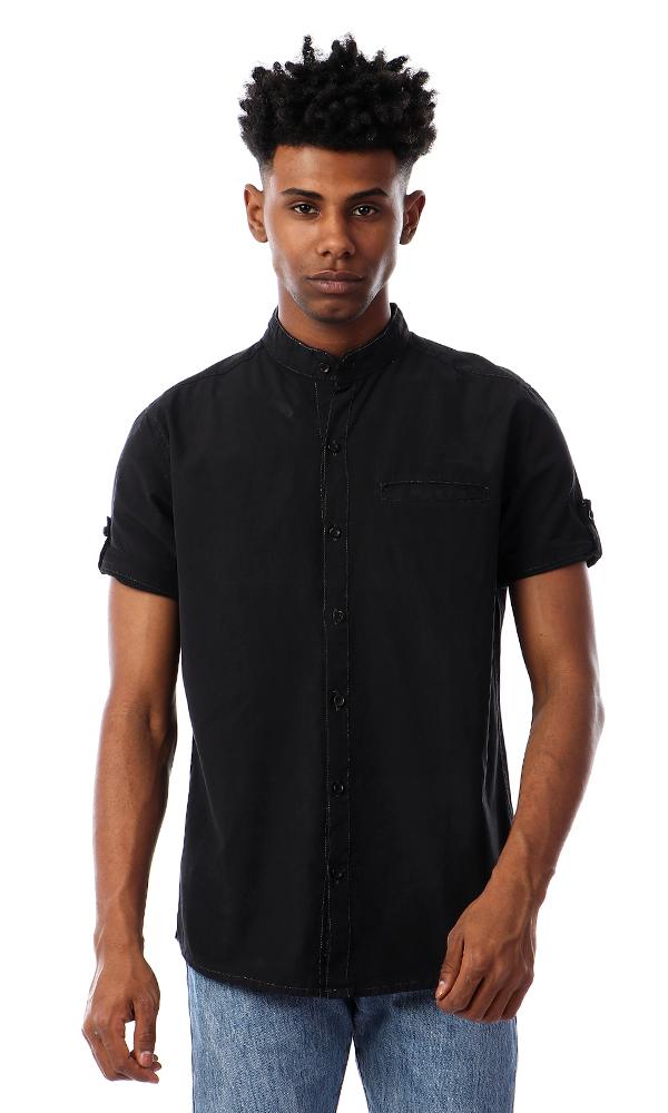 49361 Short Sleeves Solid Casual Black Shirt - Ravin 