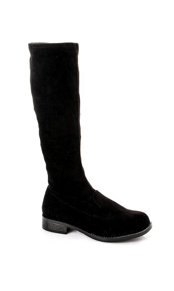 49557 Oval Suede Knee Boots - Black - Ravin 