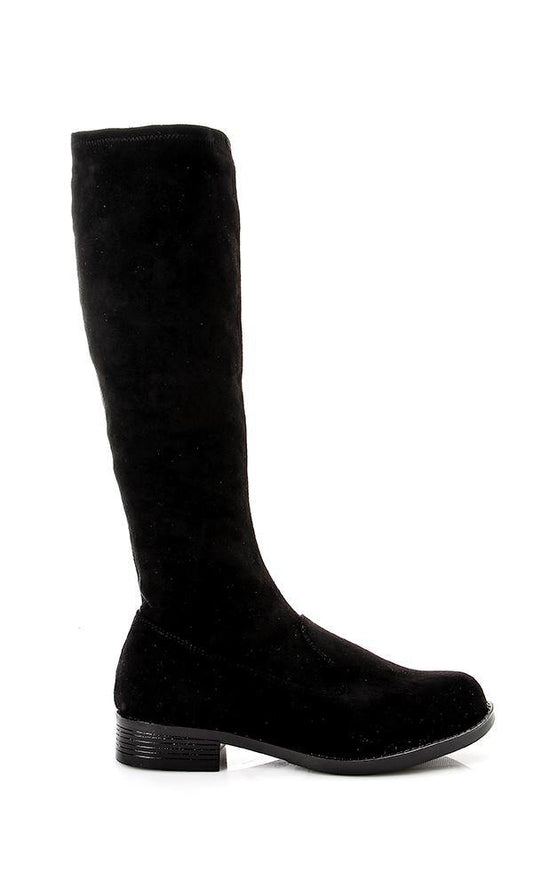 49557 Oval Suede Knee Boots - Black - Ravin 