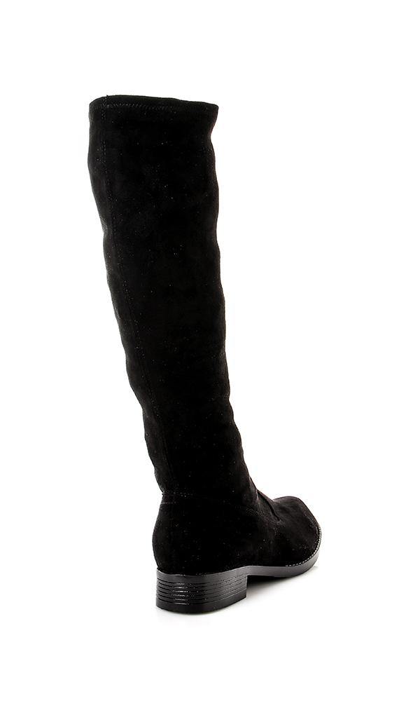 49557 Oval Suede Knee Boots - Black - Ravin 