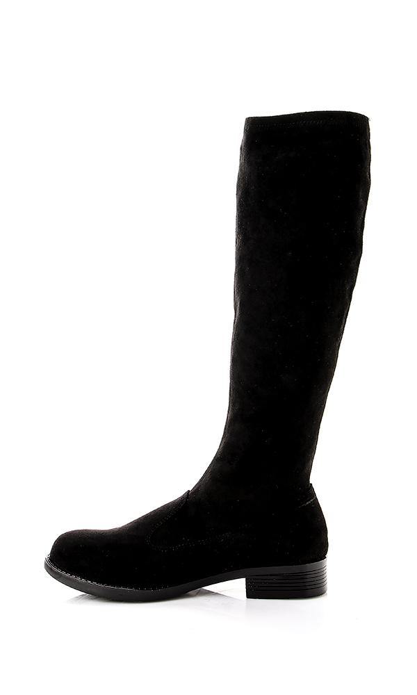 49557 Oval Suede Knee Boots - Black - Ravin 