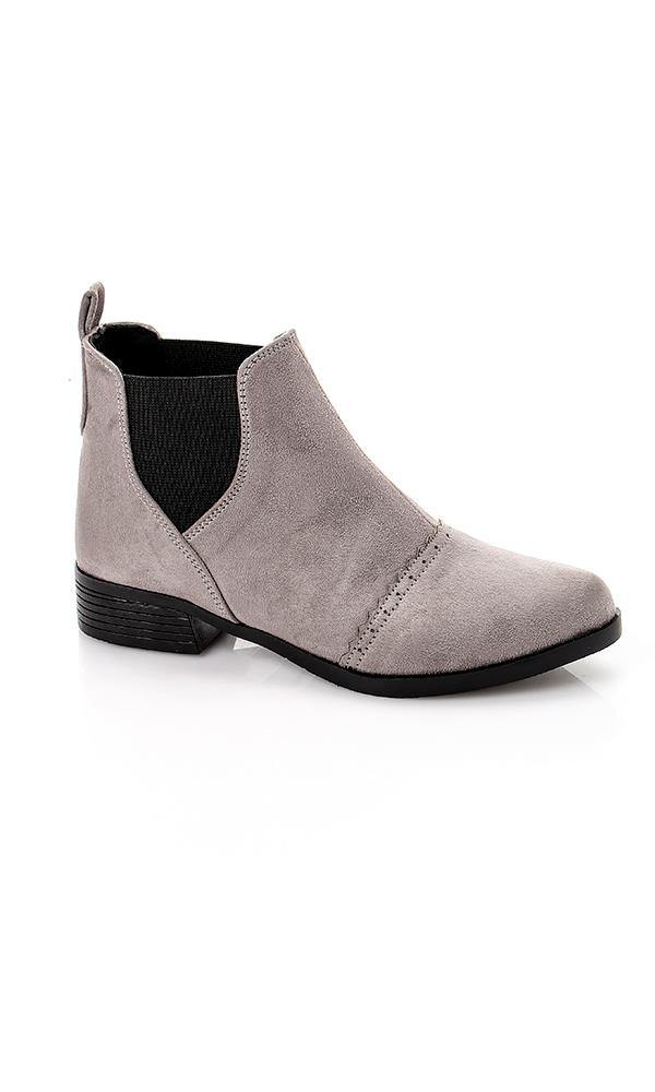 49561 Pointed Mid-Low Heel Ankle Boots - Grey - Ravin 