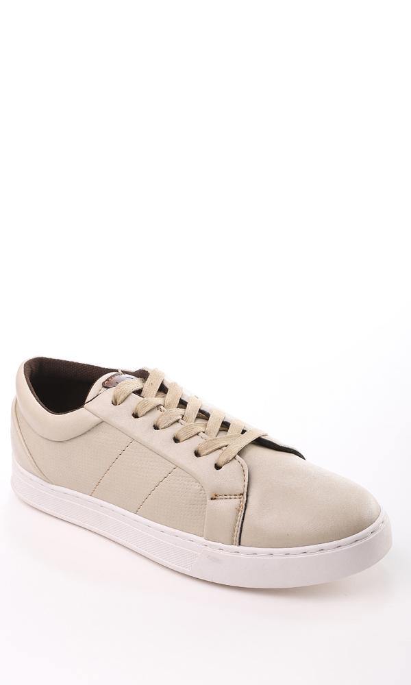 49786 Soft Leather Lace Up Casual Sneakers - Beige - Ravin 