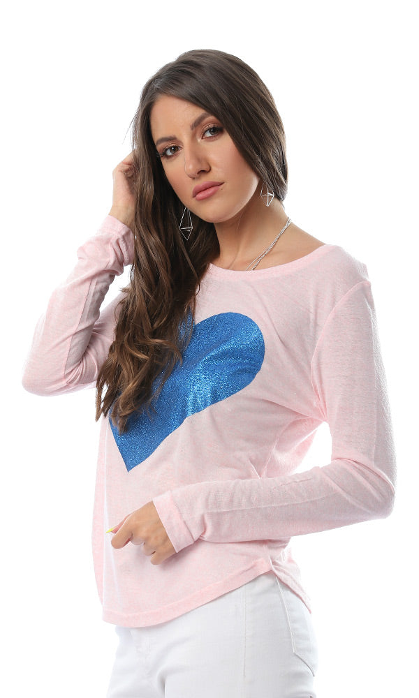 50143 Glittery Accent Long Sleeves Light Rose Top