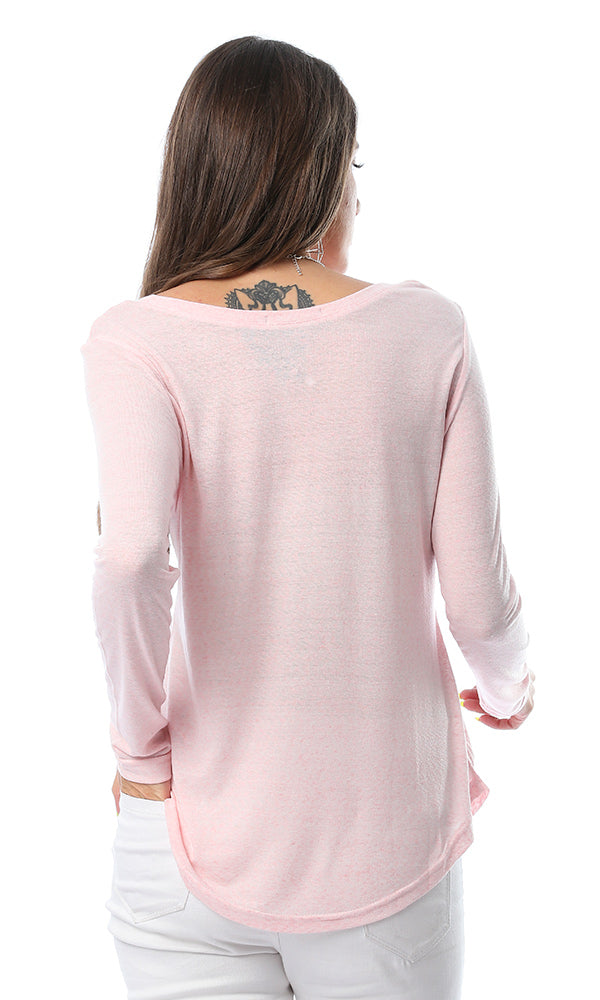 50143 Glittery Accent Long Sleeves Light Rose Top