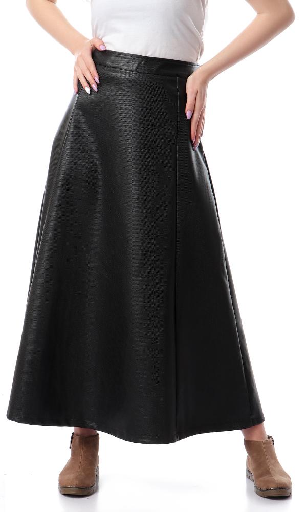 50868 Black Faux Shiny Leather Snake Skin Maxi Skirt - Ravin 