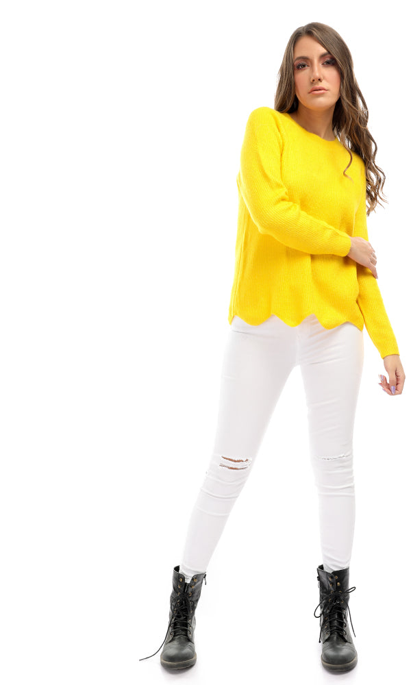 50988 Shinny Yellow Zigzag Ends Pullover