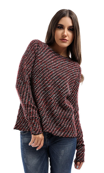 51162 Oversized Red Cable Knit Pullover