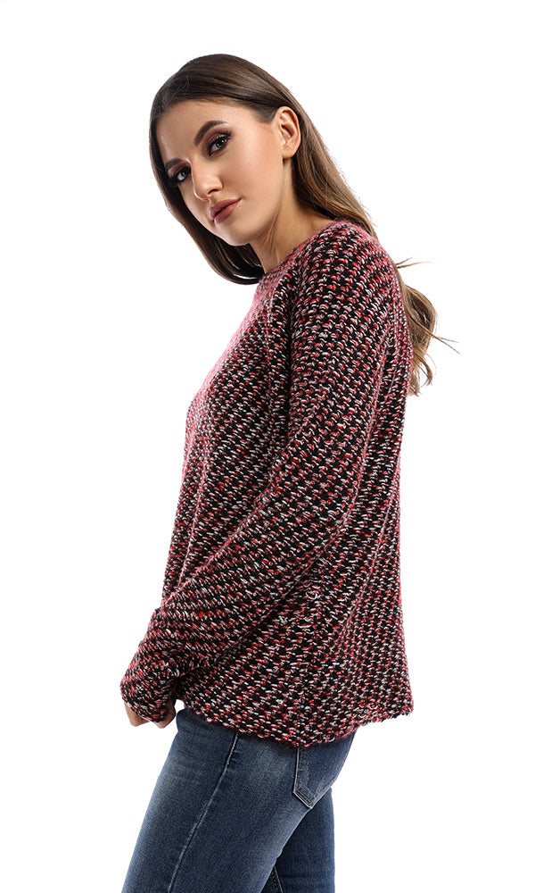 51162 Oversized Red Cable Knit Pullover