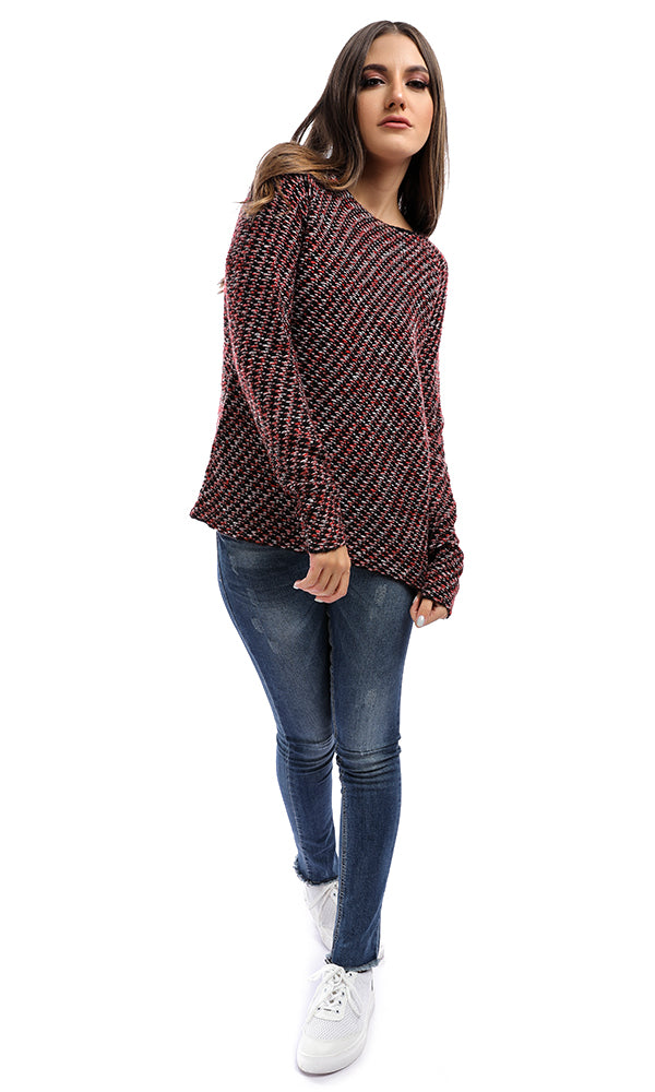 51162 Oversized Red Cable Knit Pullover