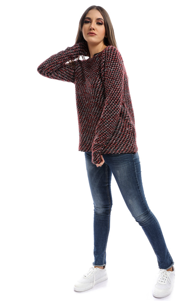 51162 Oversized Red Cable Knit Pullover