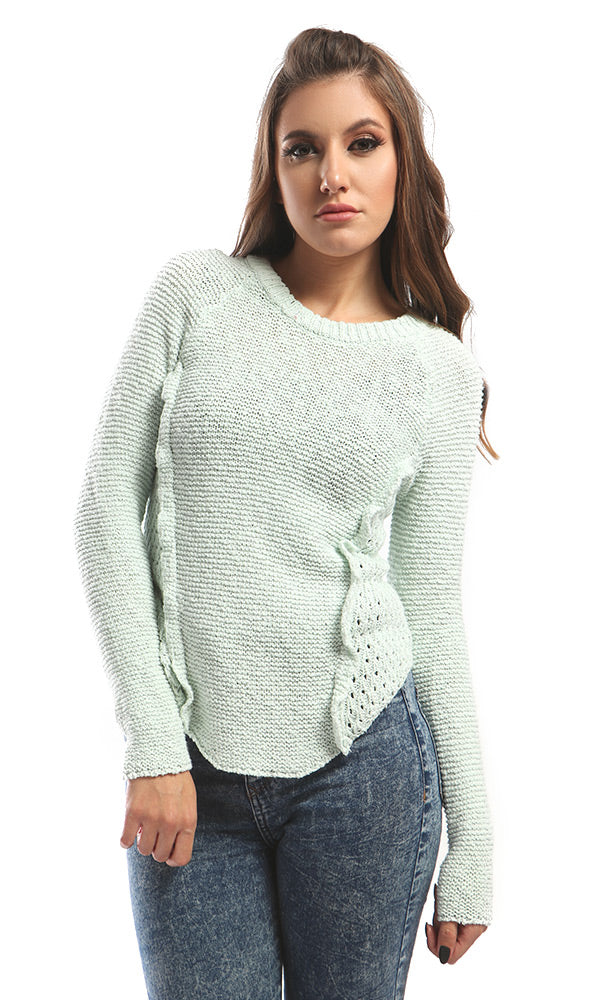 51417 Perforated Elegant Mint Green Rounded Pullover