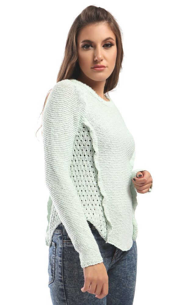 51417 Perforated Elegant Mint Green Rounded Pullover