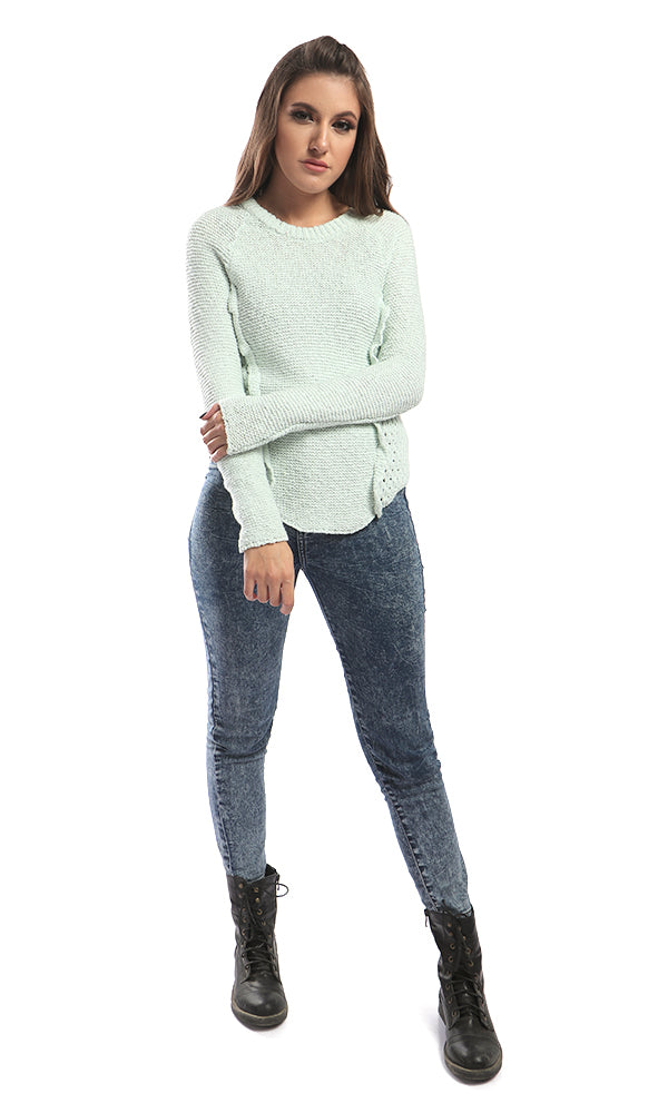 51417 كنزة مستديرة خضراء مثقبة أنيقة